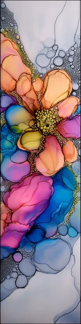 Free abstract flower art bookmark featuring colorful abstract flowers on one side